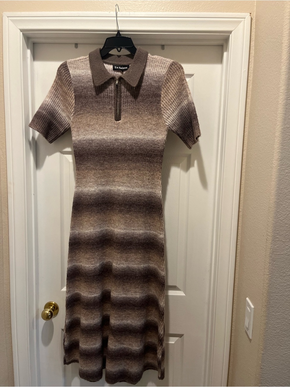 En Saison Brown Ombre Ribbed Polo Midi Dress